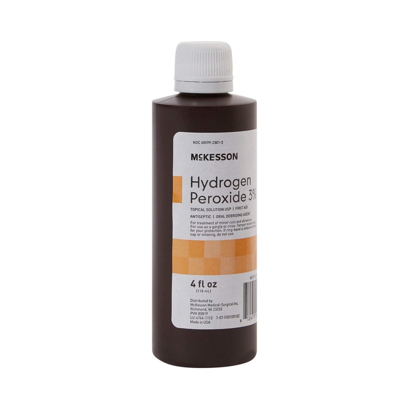 McKesson Hydrogen Peroxide 3%, 4 oz [Pack of 1] Topical Solution USP, First Aid Antiseptic, Oral Debriding Agent