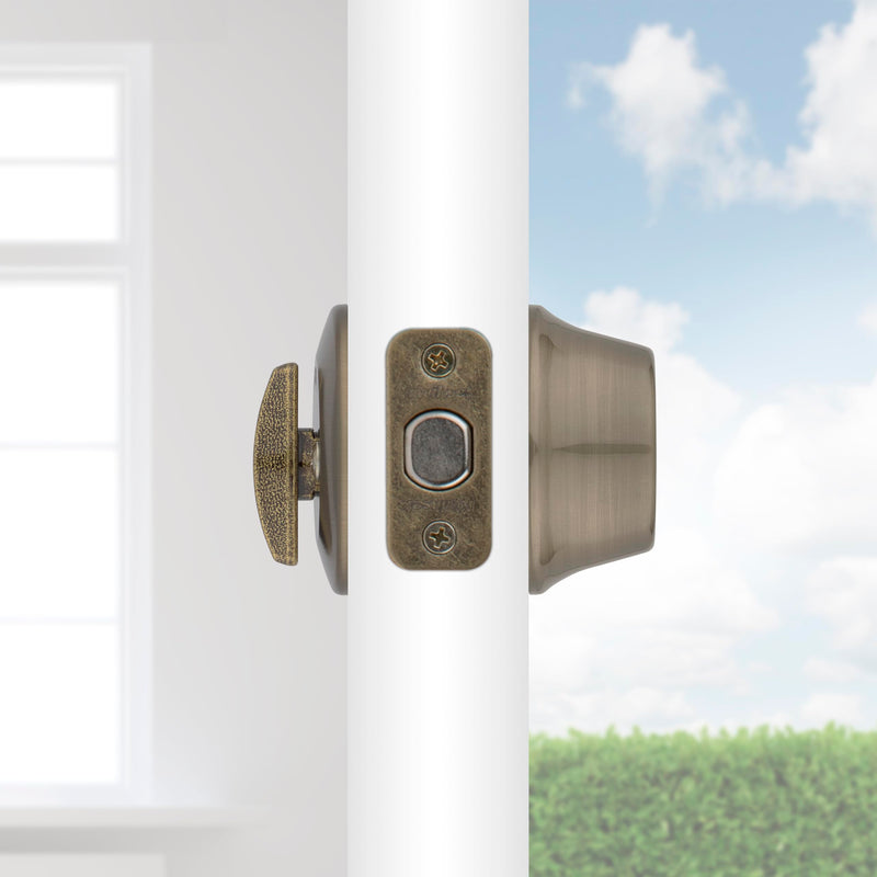 Kwikset 660 Deadbolt Lock, Antique Brass Round Exterior Keyed Front Entry Door, Single Cylinder Dead Bolt