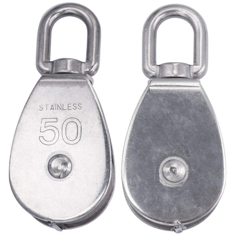 2PCS M50 Single Pulley Snatch Block 304 Stainless Steel Lifting Crane Swivel Hook, 3/8" Rope x 2" Sheave (M50-2PCS) M50-2PCS