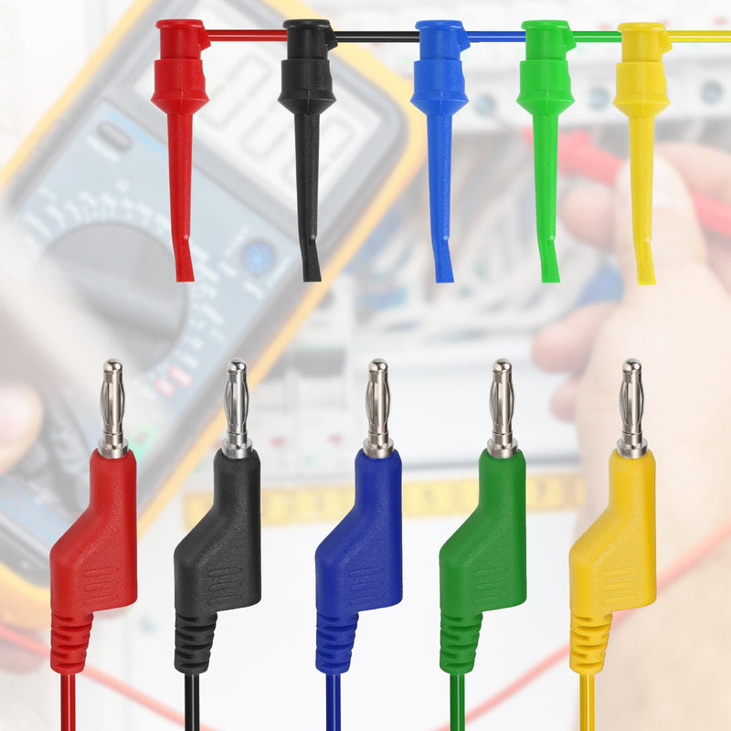 Sumnacon Multimeter Test Lead Set - 5Pcs Stackable Banana Plug to Test Hook Wire Cable Kit with Protective, Flexible Wire Leads for Electrical Testing 500V/5A 6.6Ft/2M 6.6 ft