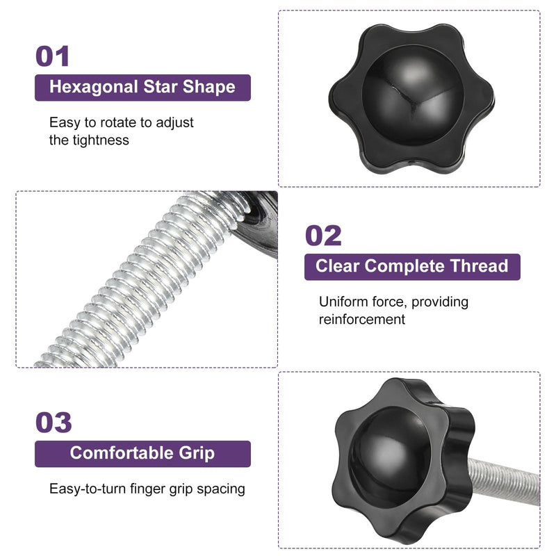 uxcell 4Pcs Clamping Screw Knob, M5 x 60mm Hex Shaped Star Knob Plastic Grips Hand Tightening Screw Handle for Umbrella Base Mechanical Furniture, 25mm Dia M5 x 60mm,25mm Dia