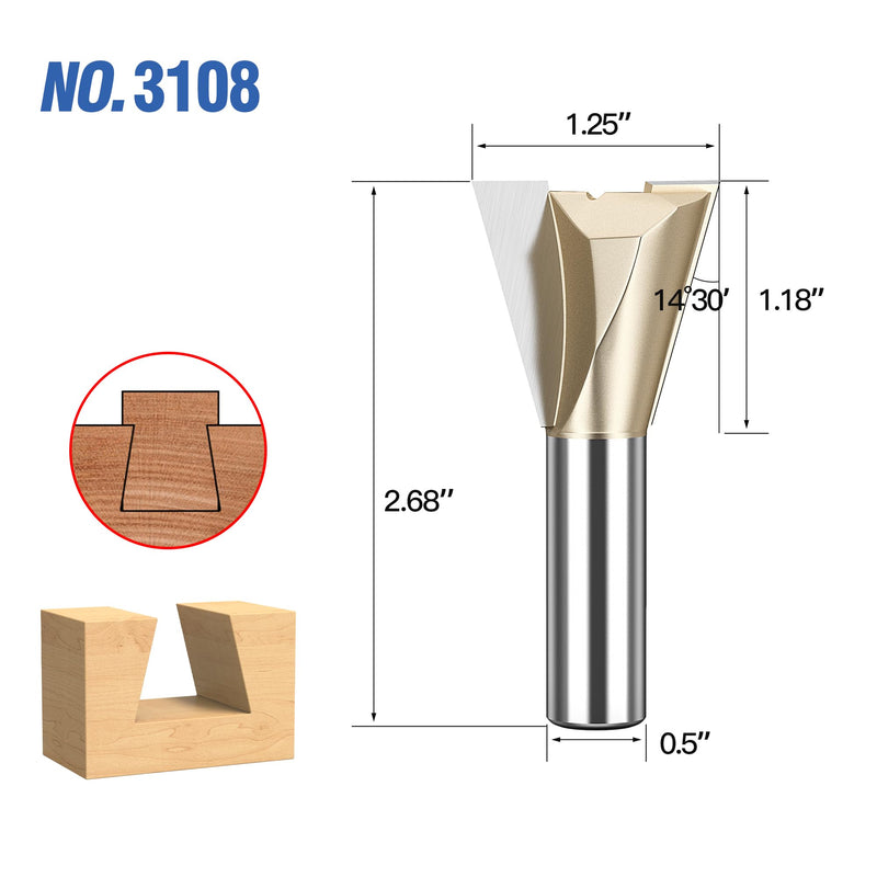 HUHAO 1/2 Inch Shank Dovetail Router Bit,1-1/4" Dia Half-Blind & Through Dovetail Bits Carbide Wood Joints Cutter Tool for Making Boxes Drawers Chests 1/2*1-1/4