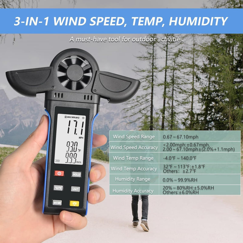 HoldPeak Handheld Anemometer, Digital Wind Speed Meter with Large LCD Display, Vane Cover, 270º Rotatable Detector Portable Anemometer for HVAC Outdoor Sailing Shooting Golf, Weather Monitoring