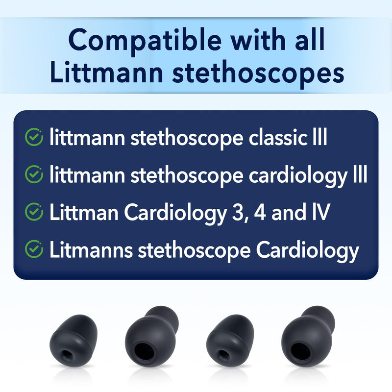 12Pcs Stethoscope Ear Tips Replacement for Littmann, Small/Medium Ear Tips for Littman Compatible with Classic III, Cardiology 3, 4, & IV, Soft-Black Stethoscope Ear Tips for Littmann