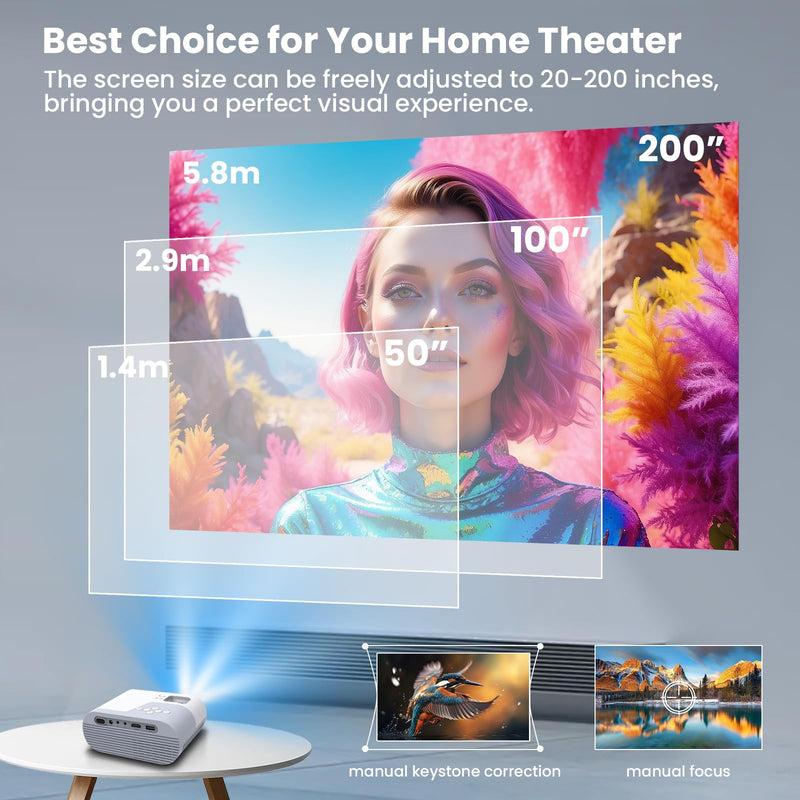 Mini Projector with WiFi and Bluetooth - 260 ANSI 200-Inch Display Portable 720P Projector Compatible with iOS/Android Phone/Tablet/Laptop/PC/TV Stick/Box/USB Drive/Game Console