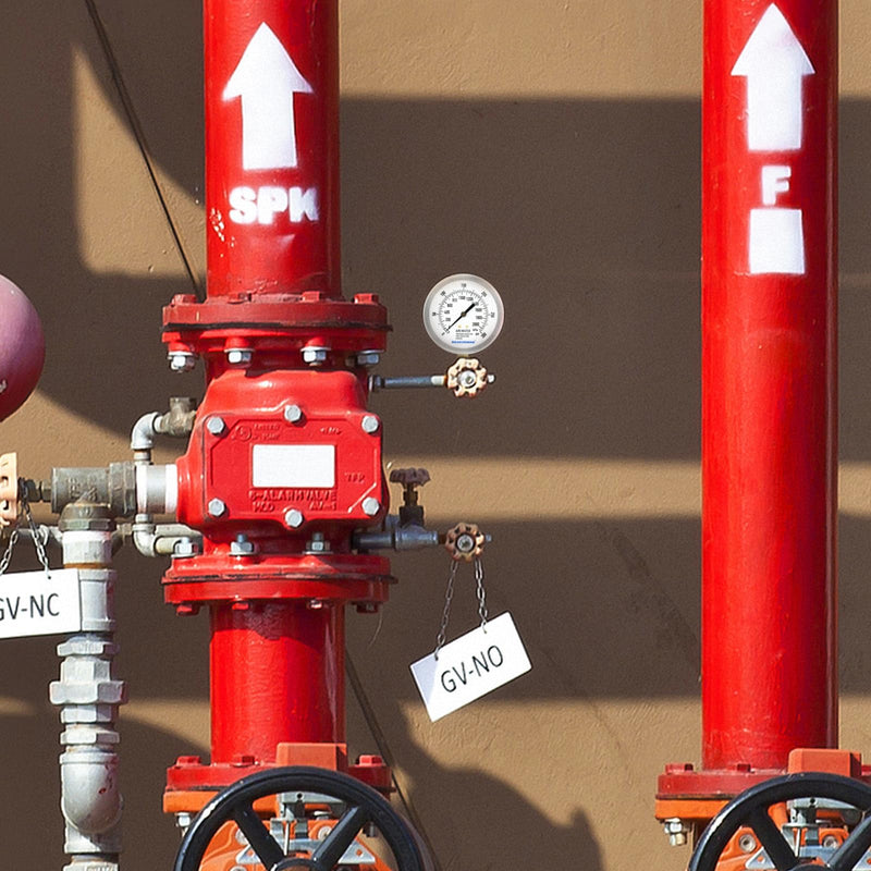 MEASUREMAN 3.5" Fire System Pressure Gauge Kit，0-300 PSI Dual Scale，1/4 NPT Lower Mount，Complete with 304 SS Pipe, 3-Way Valve and NPT Fittings，3%−2%−3% Accuracy 0-300psi&3-Way Valve&Pipe Fittings