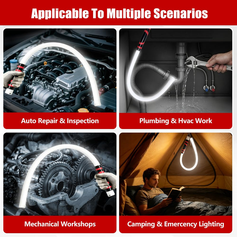 Abnaok Flexible LED Flashlight Stick, 30 in Bendable Mechanic Light with High-Lumen LED, Rechargeable Bendable Flashlight, 3 Lighting Modes, Automotive Illumination Tool for Mechanic Car Repairs