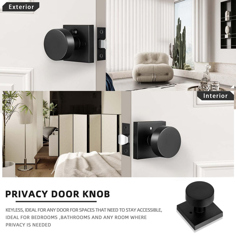 HIMEETIME Matte Black Door Knobs Interior with Lock, Modern Square Door Handle for Bedroom Bathroom Privacy