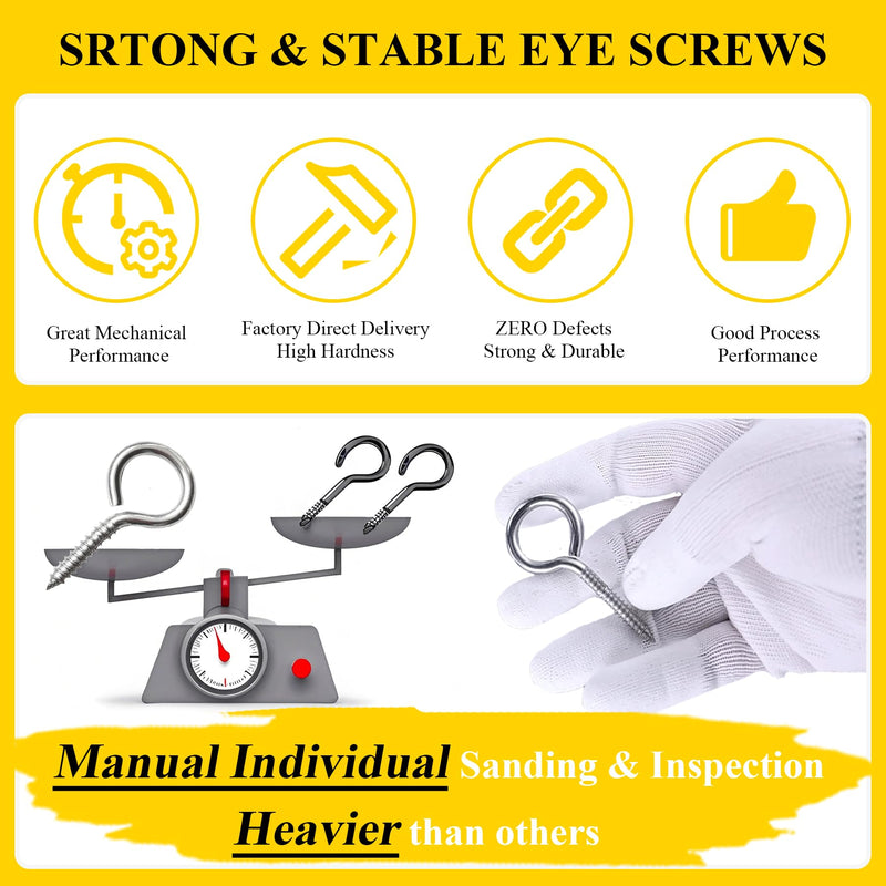8 PCS M6 304 Stainless Steel Screw Eye Hooks, 2.55 Inch Eye Bolt Eye Screws Heavy Duty Eye Hooks Screw, Load Bearing 200LBS for Indoor & Outdoor Use 8