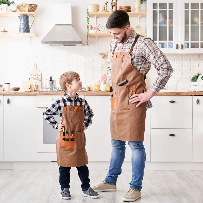 NEOVIVA Heavy Duty Work Apron for Kid Boys with Pockets and Adjustable Cross-back Straps Golden Rod