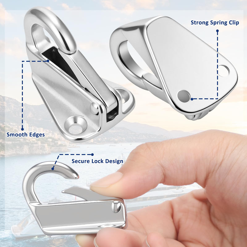 Frienda Boat Fender Hooks 316 Stainless Steel (6 Pack), Wall Mounted Marine Fender Clips with Spring Latch & 12 Screws, Dock Rust Proof Hardware for Boats Yachts Ropes