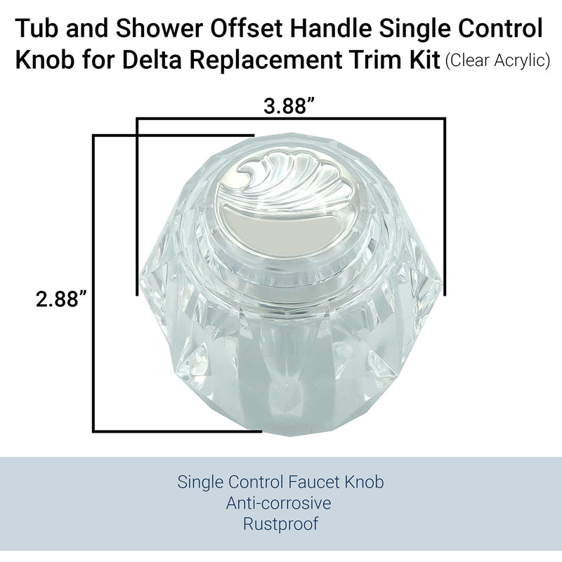 Tub and Shower Offset Handle Single Control Knob for Delta Replacement Trim Kit with Screw and Button, Clear Acrylic Finish