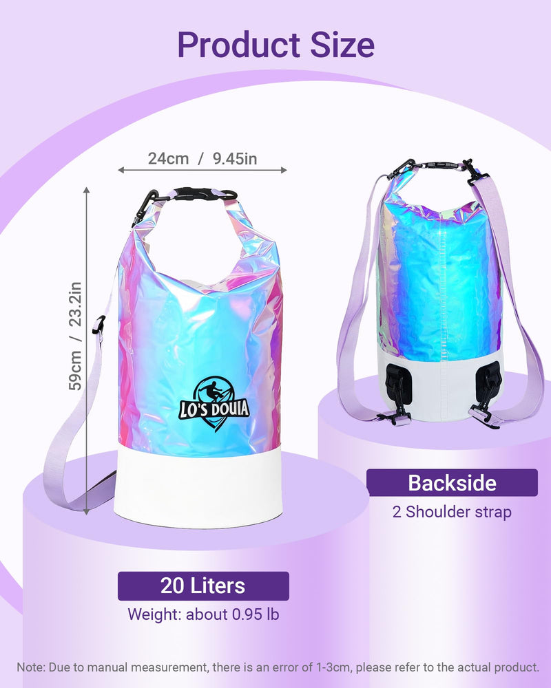 Lo's Douia Holographic Waterproof Dry Bags with Phone Case, Iridescent Design for Outdoor Adventures, Kayaking, Beach, Boating, and Camping, Keeps Gear Dry and Safe(20L) 20L