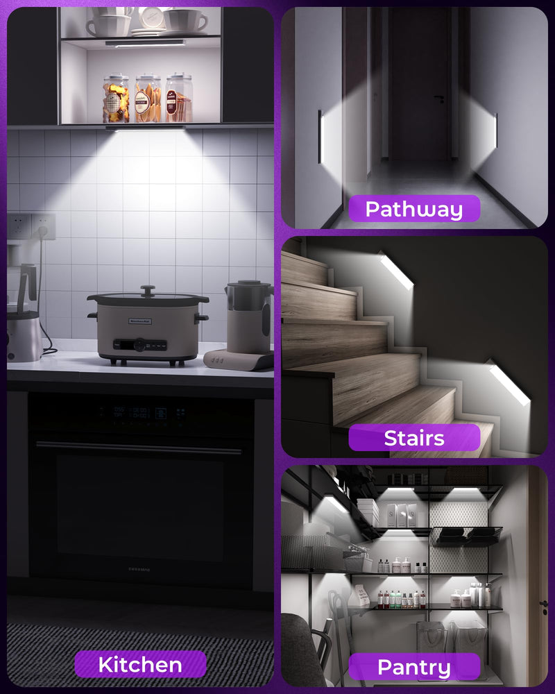 Under Cabinet Lights Motion Sensor Light Indoor 1500mAh Rechargeable LED Closet Lights Battery Operated Under Counter Lights for Kitchen Lights Under Cabinet Lighting Wireless (White, 2Pack) White Light 2Packs-8inch