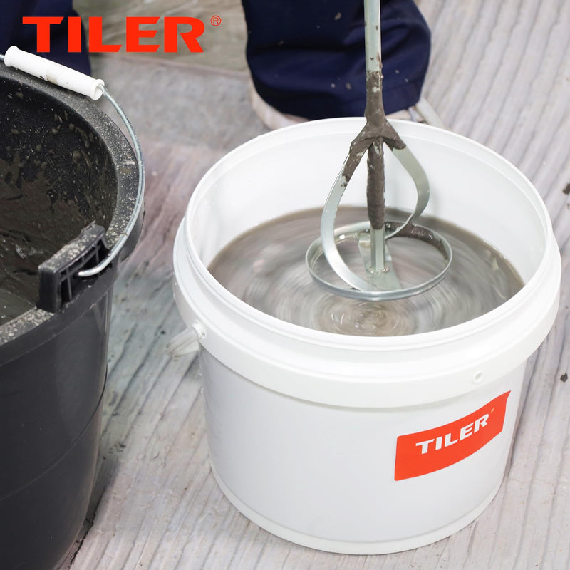 TILER Paint and Mud Mixer for Drill in 1 to 5 Gallon Bucket -Paint Stirrer Drill Attachment Fits all standard drills- Zinc plated steel - Hex head for non slip -Easy Cleaning Drill Paddle 8201 1x Silver-60s