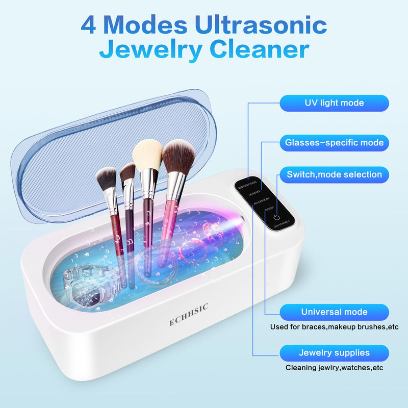 Ultrasonic Jewelry Cleaner 47kHz ultrasonic Cleaning Machine Suitable for Jewelry Rings, Glasses, dentures, Watch Straps Gentle and not Easily Damaged Items 304 Stainless Steel Tank Preferred Gift