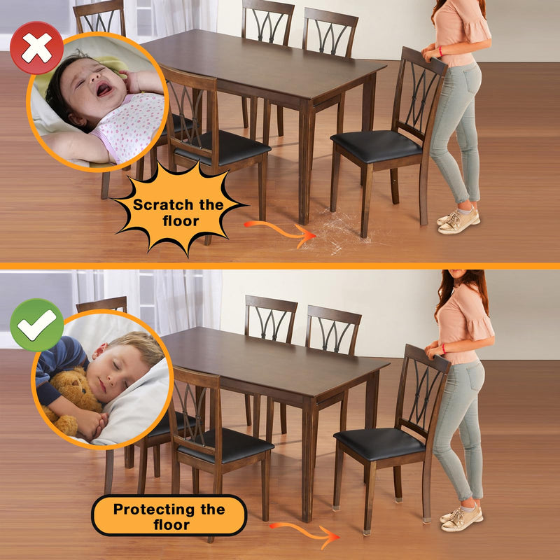 32 Pcs Chair Leg Floor Protectors Square, Silicone Chair Leg Protectors for Hardwood Floors, Chair Leg Caps Covers Protect Wooden Floors from Scratching, Thick, Won't Tear (Fit: 0.94''–1.45'') L - 32 Pcs - Clear