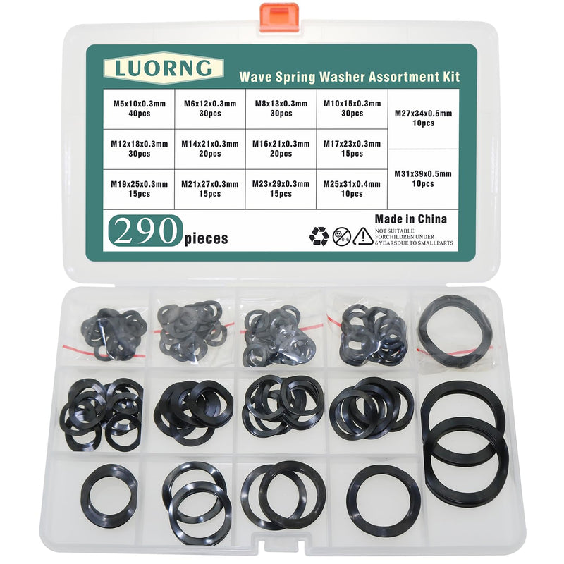 290PCS Black 65 Manganese Steel Wave Spring Washer M5-M31 for Electrical Connection in Domestic and Commercial Appliance