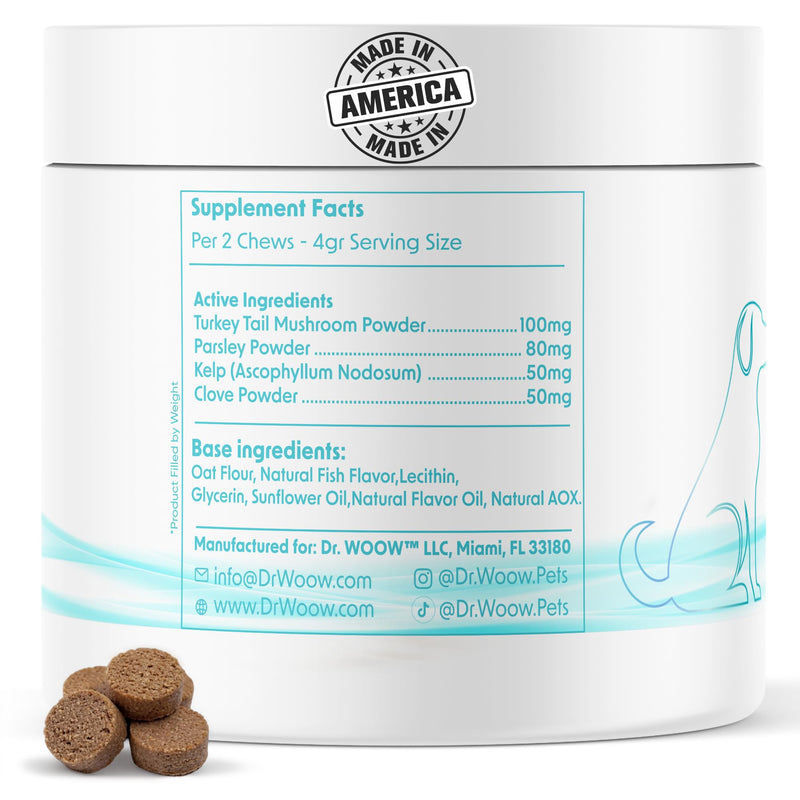 Fresh Breath Dental Chews for Dogs (120 Soft Chews) – Oral Care & Bad Breath Support – Turkey Tail Mushroom, Parsley & Kelp – Daily Teeth & Gum Support – Made in USA – Dr. Woow Fresh Breath Dental
