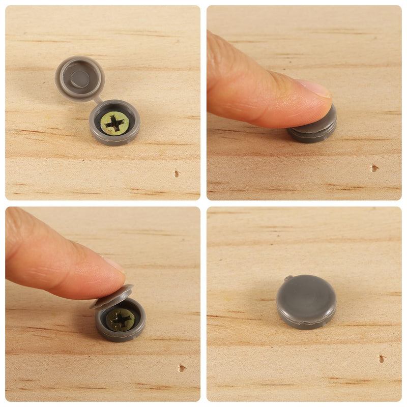 100pcs Screw Cover Caps, Plastic Hinged Screw Caps Folding Screw Covers Small Screw Cap Covers Screw Snap Covers for Screw Heads Protection (Dark Gray) Dark Gray
