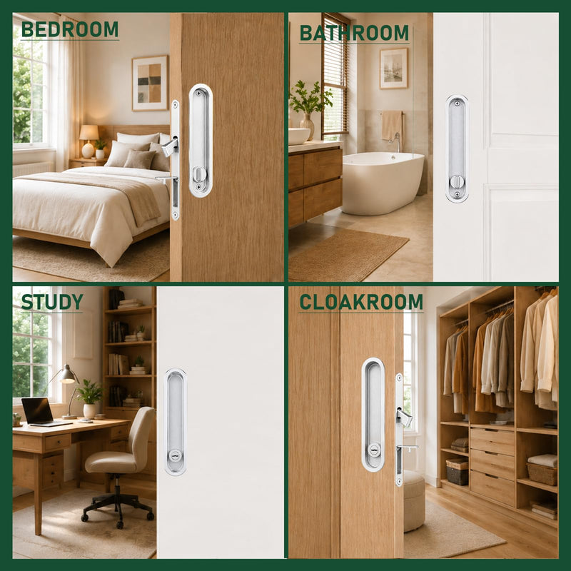 Pocket Door Lock with Edge Pull,Pocket Door Hardware,Polished Chrome