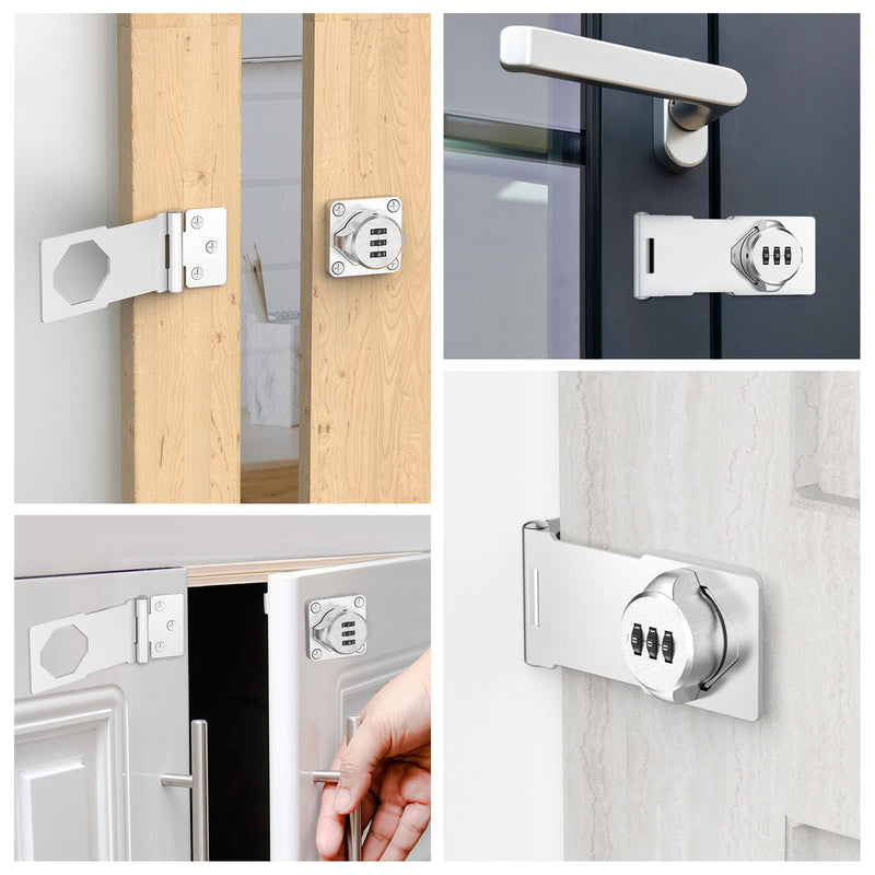 Mechanical Password Rotary Hasp Locks, Cabinet Locks with Combination, Door Security Latch for Small Barn Doors, Cabinets, Gate, Bathroom, Outdoor, Closet, Fence (2 Packs Silver) 2 Packs Silver