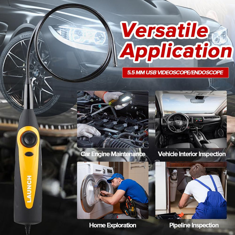 LAUNCH VSP-600 HD Endoscope, 5.5mm Ultra-Thin Borescope Camera | Multi-Angle Imaging, One-Click Snapshot, IP67 Waterproof, Built-in LED Light