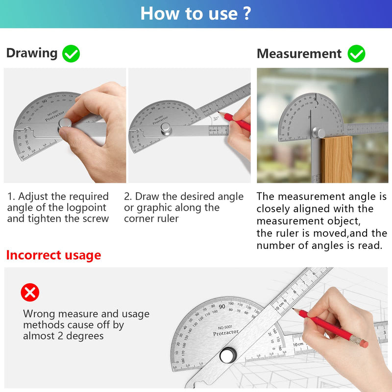 ForoGore Stainless Steel Protractor 180 Degrees Two Arm Ruler Adjustable Angle Protractor Woodworking Ruler Craftsman Angle Measure Tool (10 cm/ 3.94 Inch) 10cm/3.94 Inch