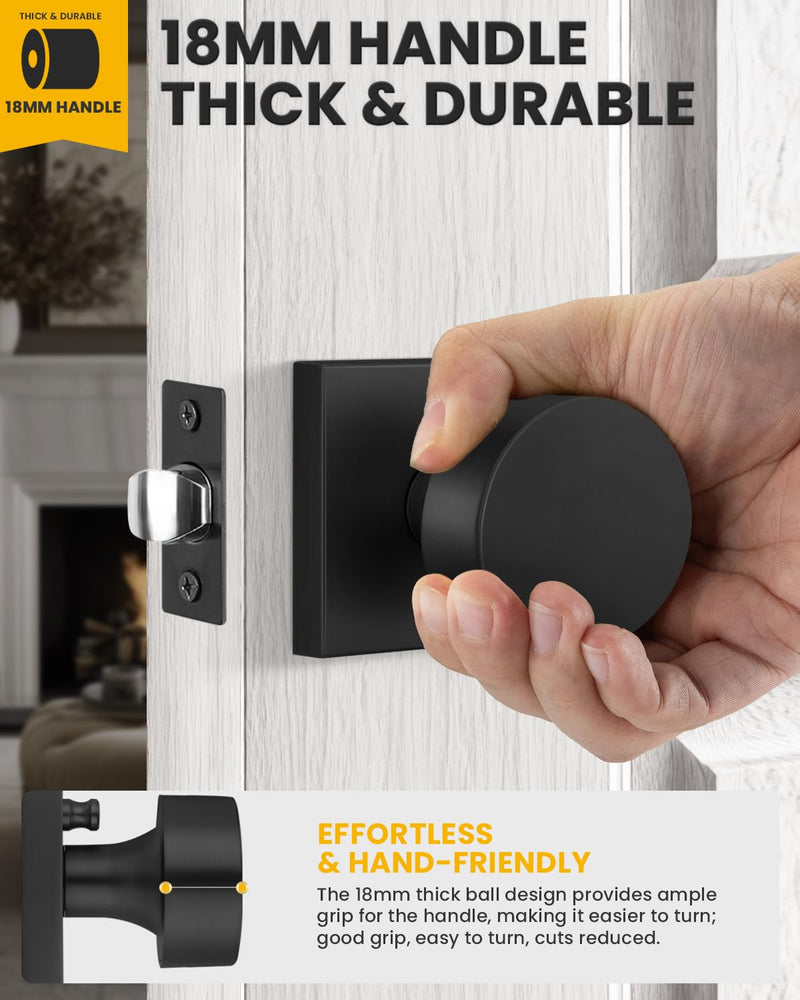 Goldenwarm Matte Black Privacy Door Knob for Interior Doors, Zinc Alloy Black Door Knob Interior for Bedroom & Bathroom, Keyless Lock with Emergency Release, Adjustable & Reversible - 1 Pack