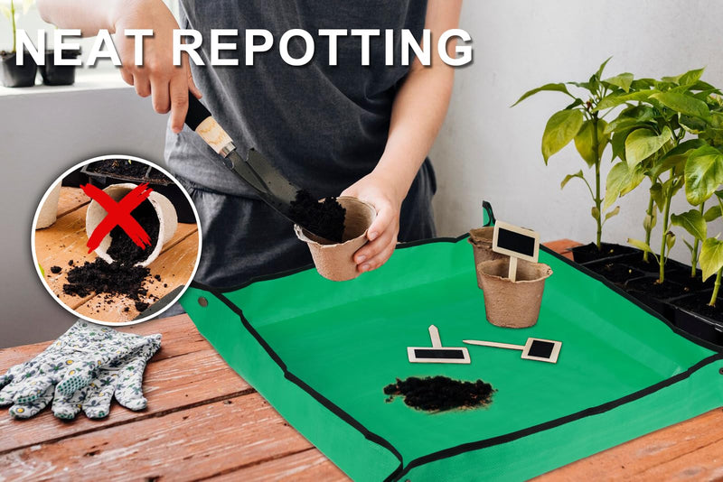 30" X 30" Large Plant Repotting Mat for Indoor Plants Potting Soil, Foldable Waterproof Plant Repotting/Potting Tray, Potting Mat for House Plants Succulents Gardening Tools Gifts for Gardener Medium 30 x 30"