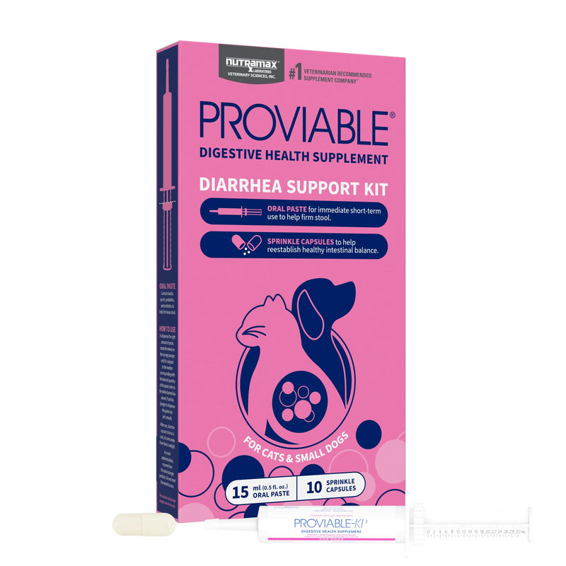 Nutramax Proviable Probiotics for Small Dogs and Cats, Diarrhea Support Kit, Digestive Health Supplement with Multiple Strains of Bacteria, Plus Prebiotics, Kaolin and Pectin, 15 ml Paste and 10 Capsules Small Dog/Cat (Under 20 lbs) - 15 ml (Pack of 10)