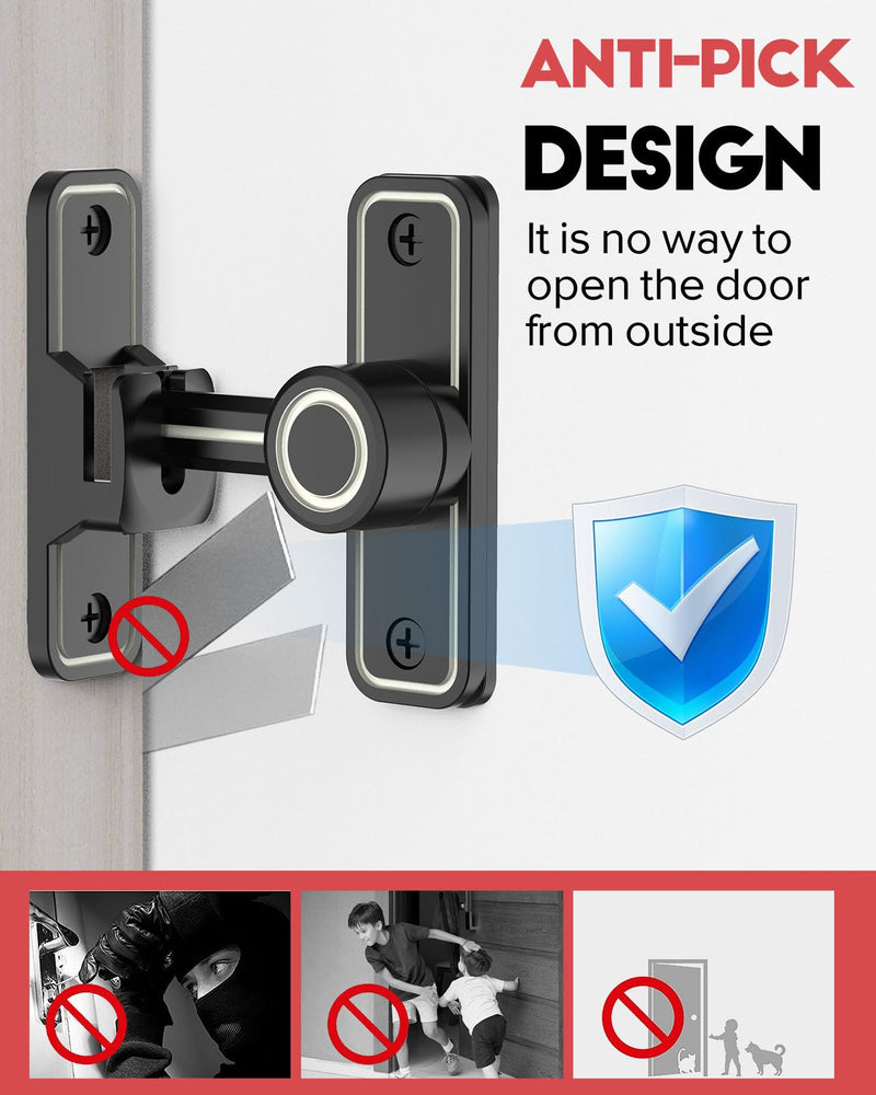 Heavy Duty Gate Latches 90 Degree Right Angle Barn Door Lock, Anti-Theft Sliding Door Lock Latch for Wooden Fence Garden Bathroom Outdoor Garage Window Include Screw (Luminous Black - 2 Pack) Luminous Black - 2 Pack