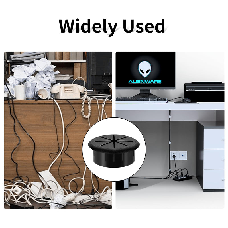 Desk Grommet 2 Inch 2PCS Flexible Desk Hole Cover for Cables Desktop Equipment Wiring Management Home & Office Table 2 Inch-Flexible Black