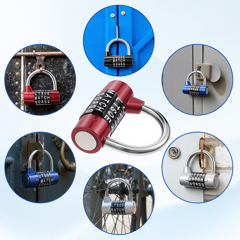 4 Pack 5 Letter Combination Lock - Keyless Resettable Word Padlocks for Gym Lockers, Toolboxes, Cabinets & Hasp - Heavy Duty Zinc Alloy, 5 Digit Combo (Black, Silver, Red, Blue)
