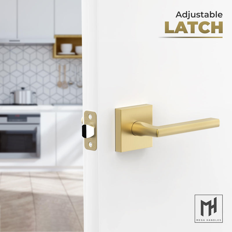 Mega Handles Prime Passage Lever Door Handle for Closet or French Doors, Single Side Door Levers, Fits All Standard Door Sizes, Covered Screws Included - Satin Brass (1 Pack) 5" 1 Pack