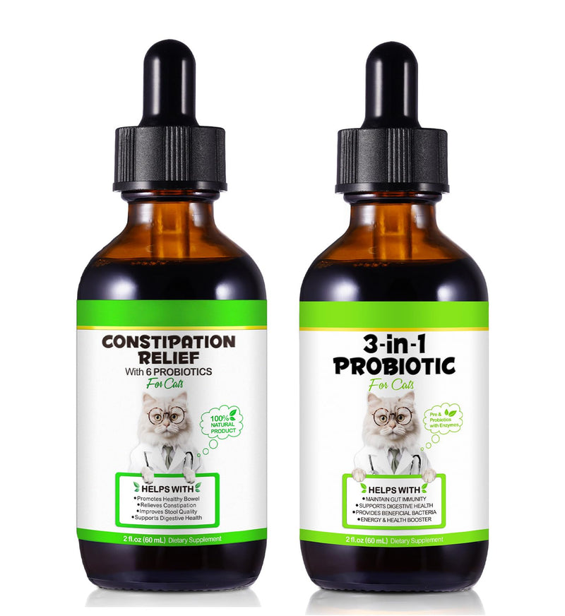 Cat Constipation & Gut Health Bundle - Probiotic Laxative Drops + 3-in-1 Probiotics Digestive Supplement for All Ages