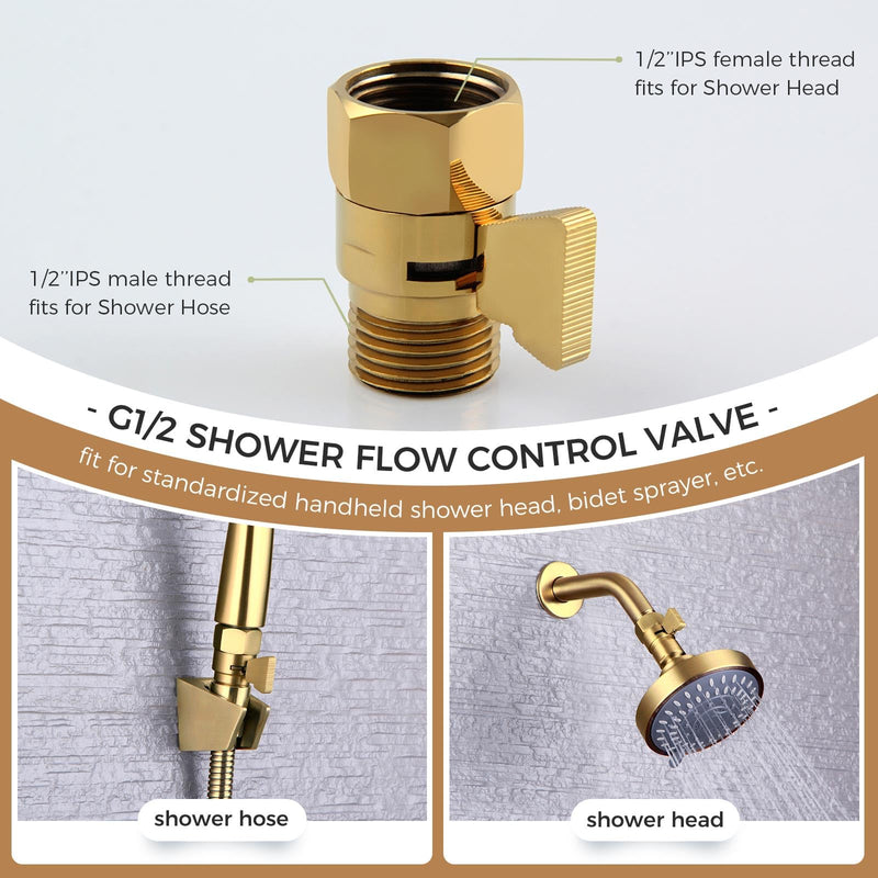 Aomasi Shower Flow Control Valve, Brass Water Restrictor for Shower Head, Titanium Gold