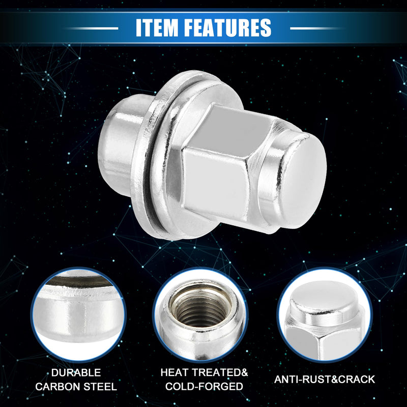 10 Pcs Wheel Lug Nuts Compatible for Jaguar XF XJ XE, Durable M12 x 1.5 Carbon Steel Silver Tone Tire Lugnuts 10