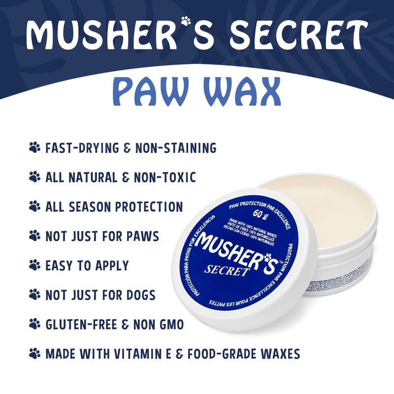 Musher's Secret Dog Paw Wax 60 g (2.1 oz) - Moisturizing Dog Paw Balm that Creates an Invisible Barrier That Protects and Heals Dry Cracked Paws - All-Natural with Vitamin E and Food-Grade Ingredients 2.1 Ounce (Pack of 1)