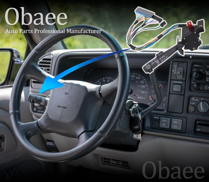 Obaee Multi-Function Combination Switch with Turn Signal, Wiper, Hazard, Cruise Control Compatible with 1995-2002 Chevy Tahoe S10 GMC C1500 K1500 Suburban Yukon, Replaces 2330814, 26100985, 26036312