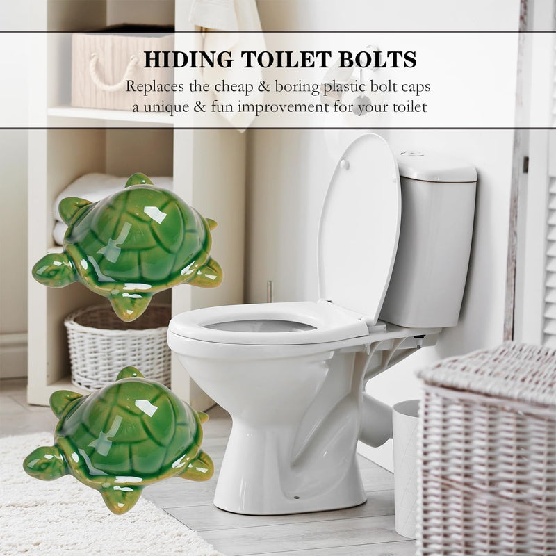 Toilet Bolt Caps, Decorative Toilet Bolt Covers, Ceramic Cute Frog Covers Toilet Bolts Bathroom Decor Easy installation Set of 2 (2pcs Green turtle) 2pcs Green turtle