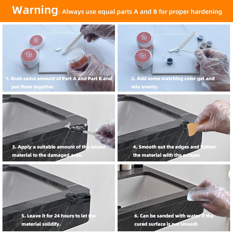 Granite and Quartz Countertop Chip Filler Repair Kit Tile & Fiberglass Porcelain Repair Kit,Marble Tub Repair Kit 3.7 OZ Cracks Ceramic Corian Bathtub Sink Toilet Dents Holes Scratchs