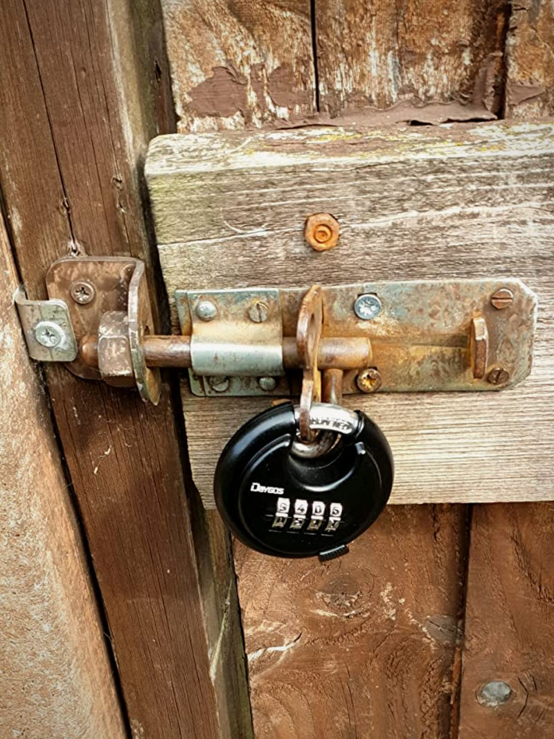 DAYGOS Combination Disc Padlocks for Outdoor - Heavy Duty 4 Digit Code Lock, Combo Discus Lock for Storage Unit,Gate,Fence,Trailer,4PCS,Black round disc padlock Black-4Pcs