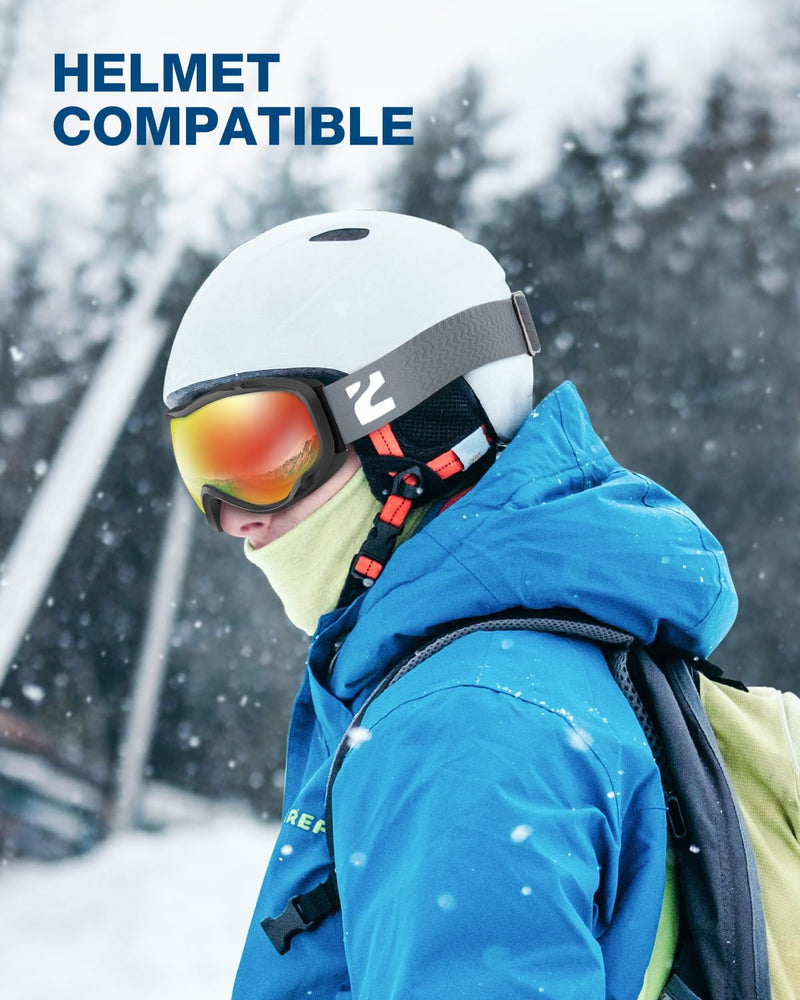 ZIONOR Lagopus B1 Ski Goggles OTG Anti fog Snow Goggles UV Protection Snowboard Goggles for Men Women Adult Youth One Size A8-vlt 15.6% Black Frame Mirrored Red Lens