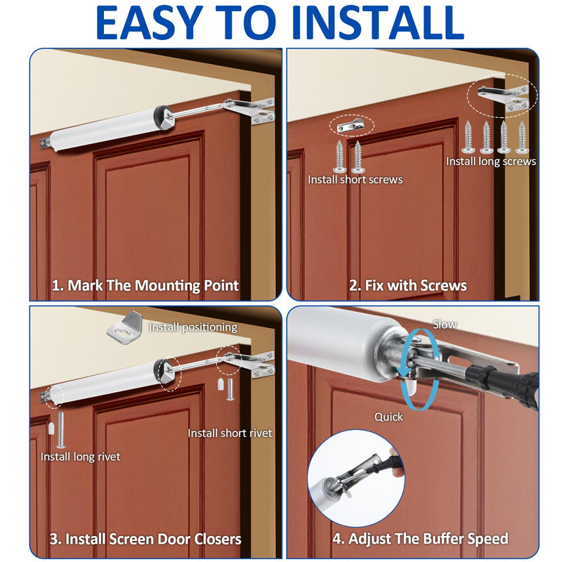 2 Pack Medium Duty Screen Door Closers Kit, Heavy Duty Pneumatic Screen & Storm Door Closer, Adjustable Pneumatic Screen Door Closer Replacement Kit for Medium and Light Weight Storm Doors