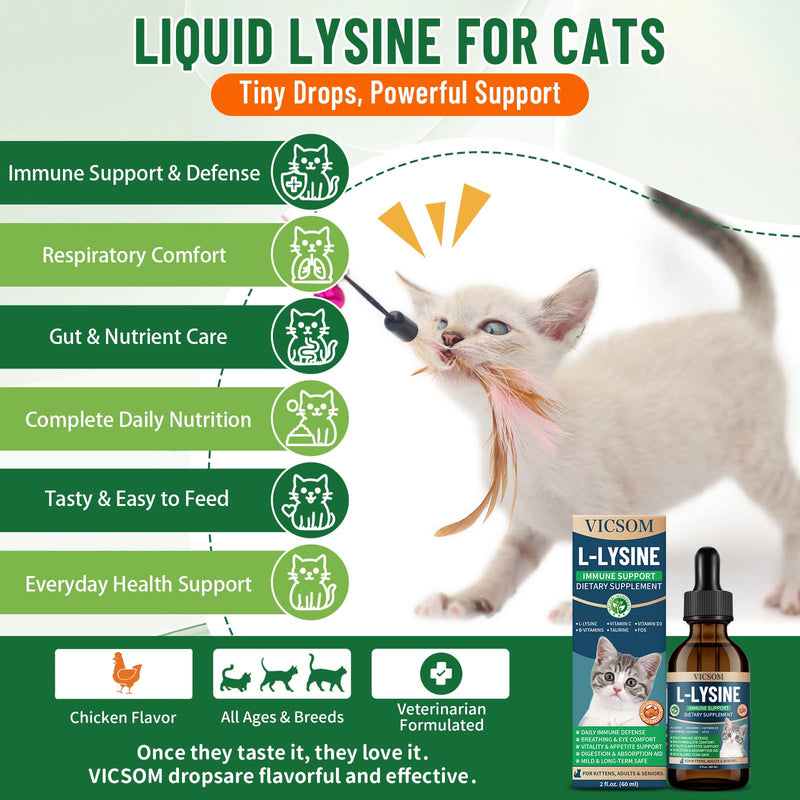 Cat Lysine & Skin Support Bundle, Liquid Lysine for Cats & Natural Soft Chews, Immune, Respiratory & Skin Wellness, Chicken Flavor, 60 ml Drops + 200 Chews