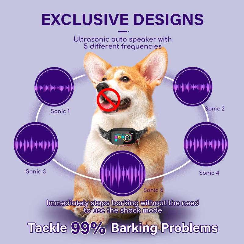Dog Bark Collar, Rechargeable Anti Barking Device with 4 Modes & Long Battery Life, Adjustable Beep Vibration Static Shock Training Collar for Small Medium Large Dogs