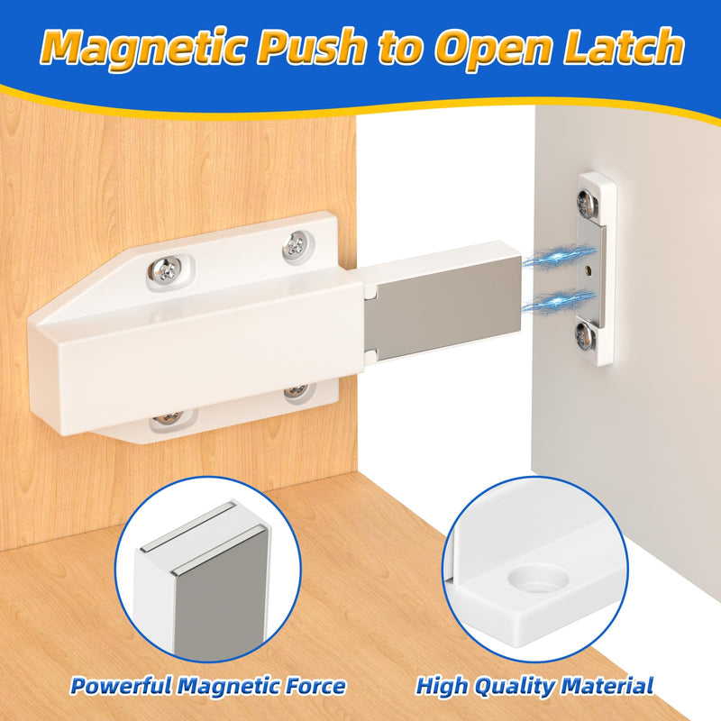 Jiayi Push Open Door Latch Push Catch Magentic Push Open Cabinet Latches Hardware for Kitchen Drawer Closer Touch Release Open for RV Door Damper, Large Push to Open Wardrobe Closure (White, 8 Pack) White