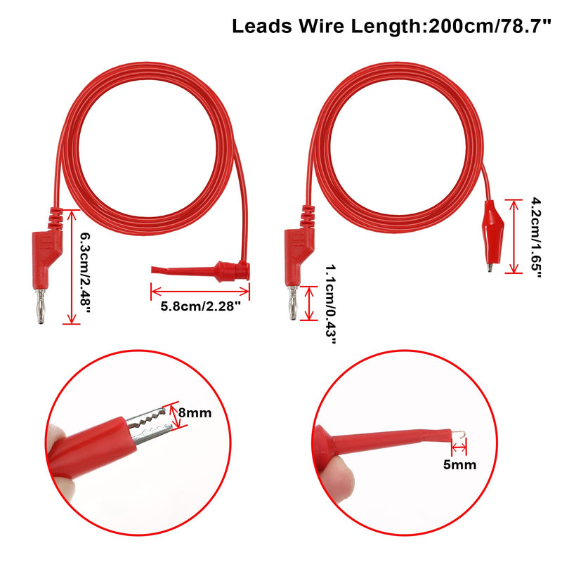 Sumnacon Multimeter Test Lead Set - 5Pcs Stackable Banana Plug to Test Hook Wire Cable Kit with Protective, Flexible Wire Leads for Electrical Testing 500V/5A 6.6Ft/2M 6.6 ft