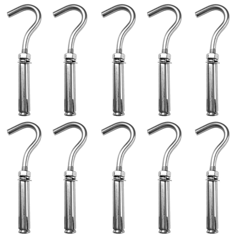Expansion Hook Anchor Bolt 10 Pack M6 304 Stainless Steel Concrete Wall Hook Heavy Duty Open Cup Hook Expansion Bolts for Concrete Wall